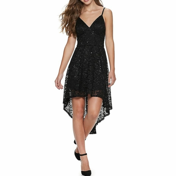 High-Low navy blue lace dress with glitter sequins - Picture 1 of 5